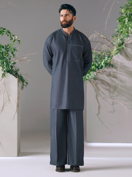Blue Cotton Cut & Sew Kurta Trousers - AL-KT-3420