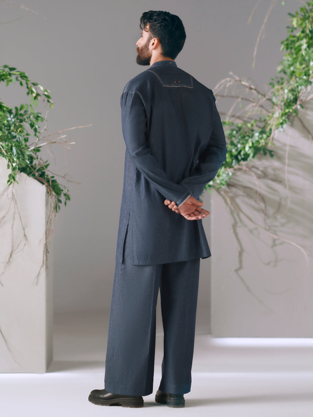 Blue Cotton Cut & Sew Kurta Trousers - AL-KT-3420