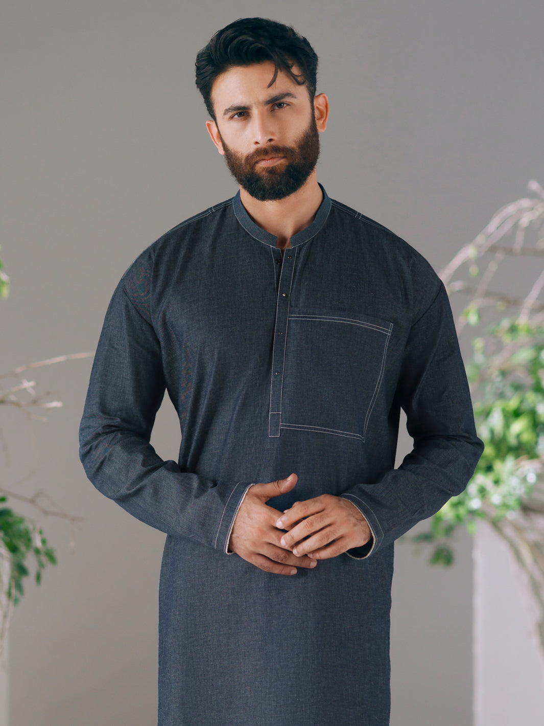 Blue Cotton Cut & Sew Kurta Trousers - AL-KT-3420