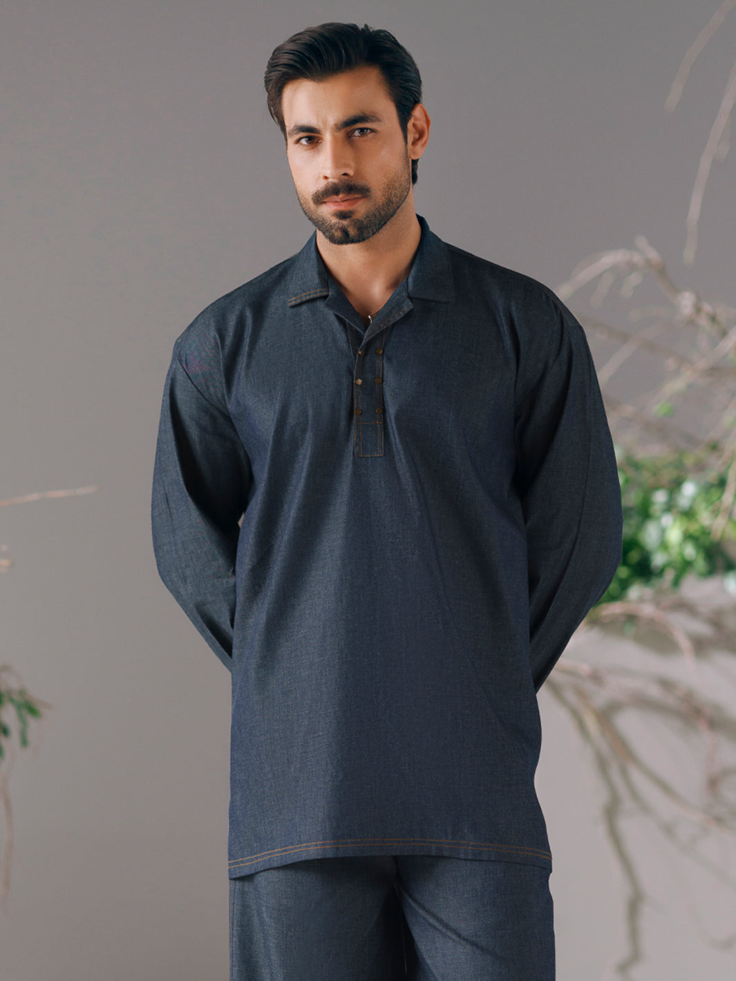 Blue Cotton Cut & Sew Kurta Trousers - AL-KT-3421