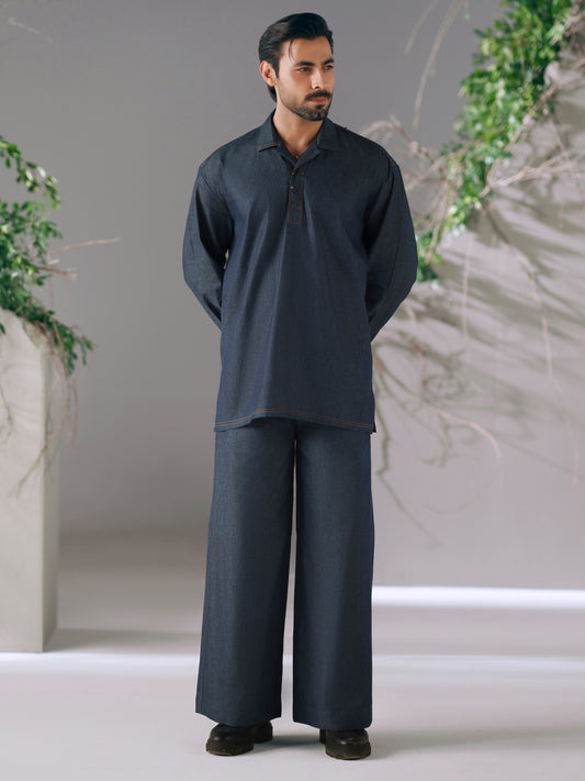 Blue Cotton Cut & Sew Kurta Trousers - AL-KT-3421