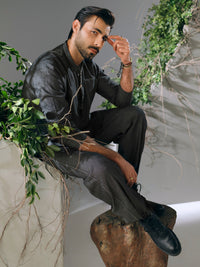 Charcoal Cotton Cut & Sew Kurta Trousers - AL-KT-3423