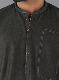 Charcoal Cotton Cut & Sew Kurta Trousers - AL-KT-3423