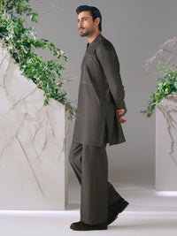 Charcoal Cotton Cut & Sew Kurta Trousers - AL-KT-3423