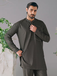 Charcoal Cotton Cut & Sew Kurta Trousers - AL-KT-3423