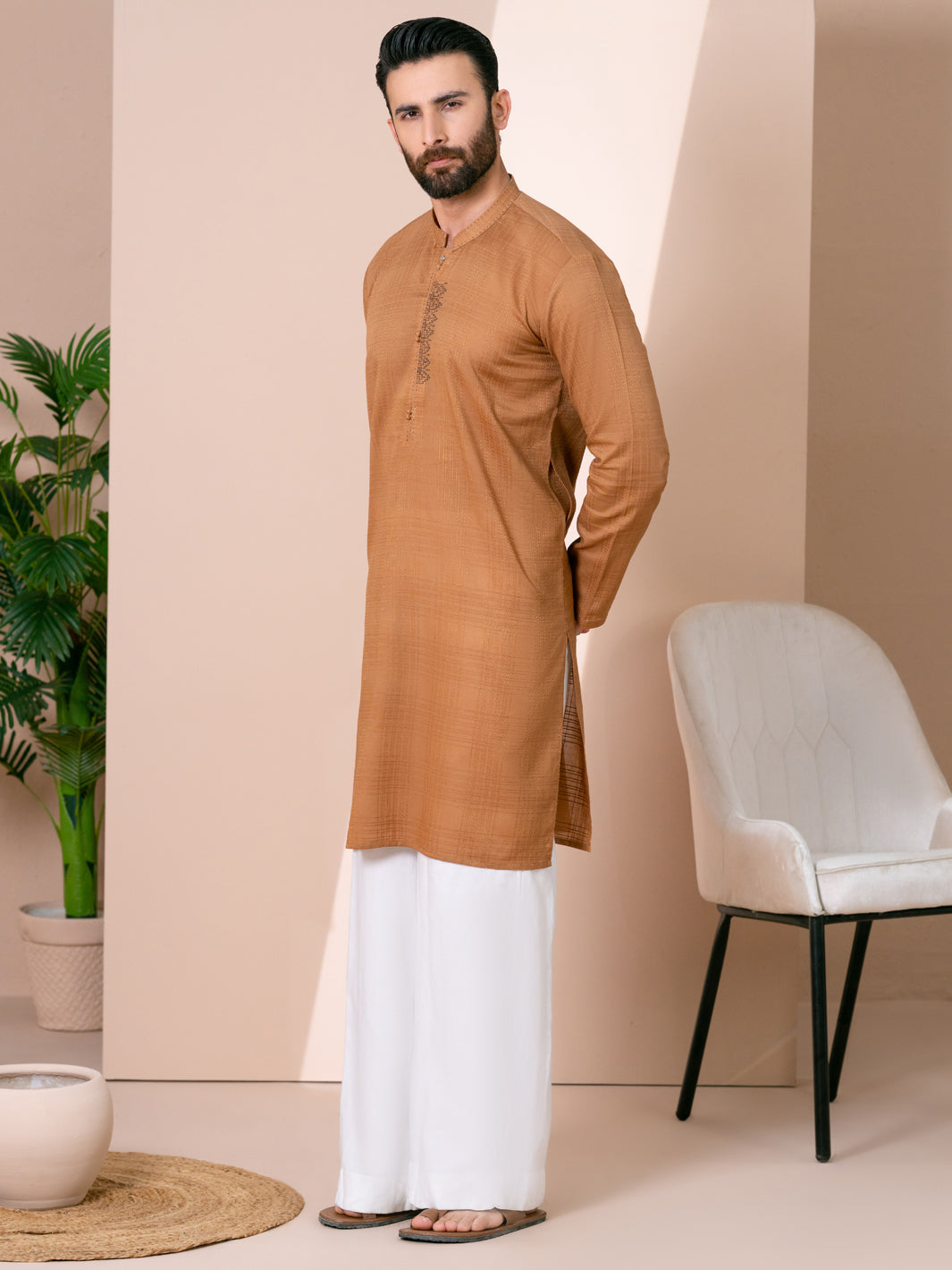 Brown Cotton Kurta Trousers - AL-KT-3481