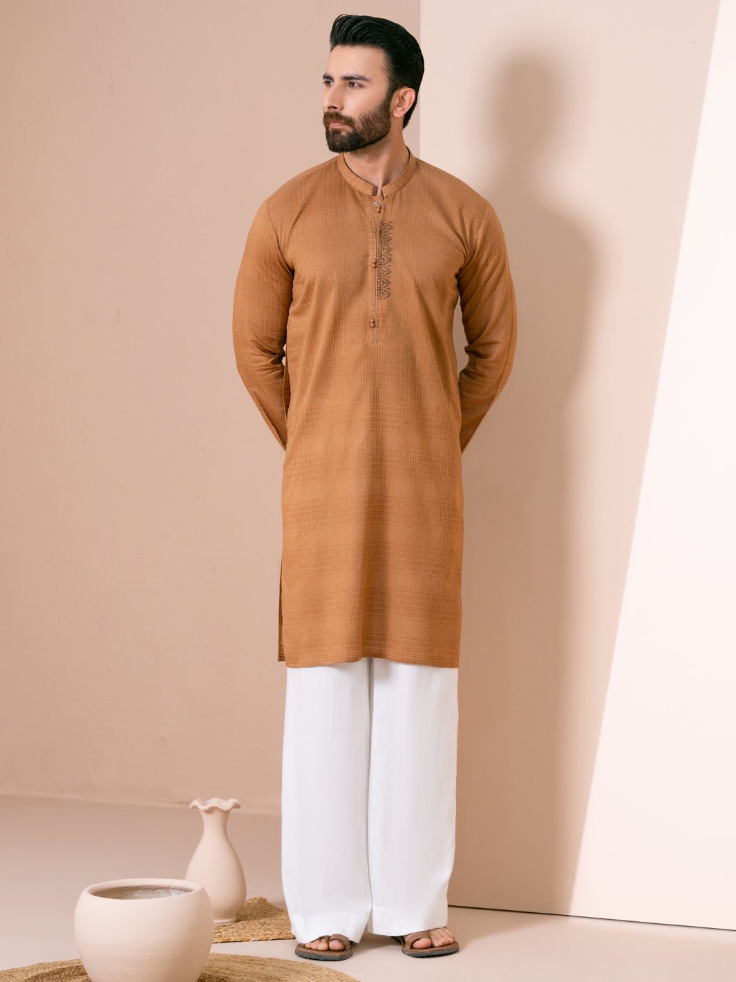 Brown Cotton Kurta Trousers - AL-KT-3481