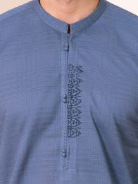 Greyish Blue Cotton Kurta Trousers - AL-KT-3482