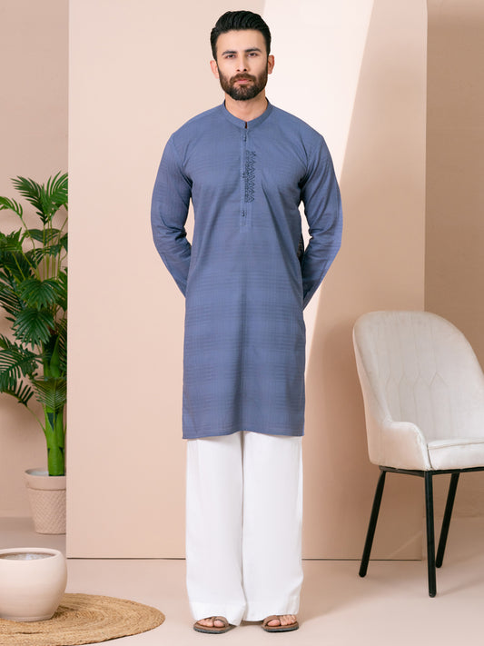 Greyish Blue Cotton Kurta Trousers - AL-KT-3482