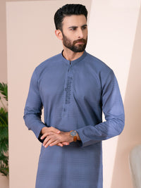 Greyish Blue Cotton Kurta Trousers - AL-KT-3482