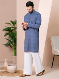 Greyish Blue Cotton Kurta Trousers - AL-KT-3482