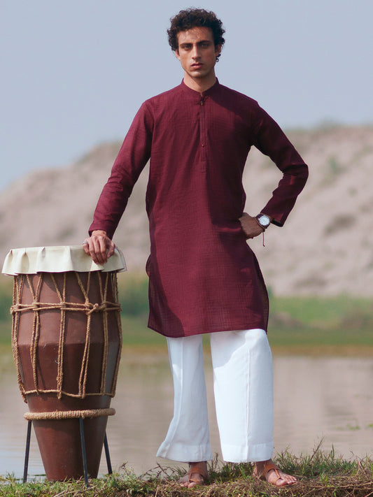 Maroon Cotton Kurta Trousers - AL-KT-3483