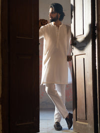 White Cut & Sew Kurta Trousers - AL-KT-3501