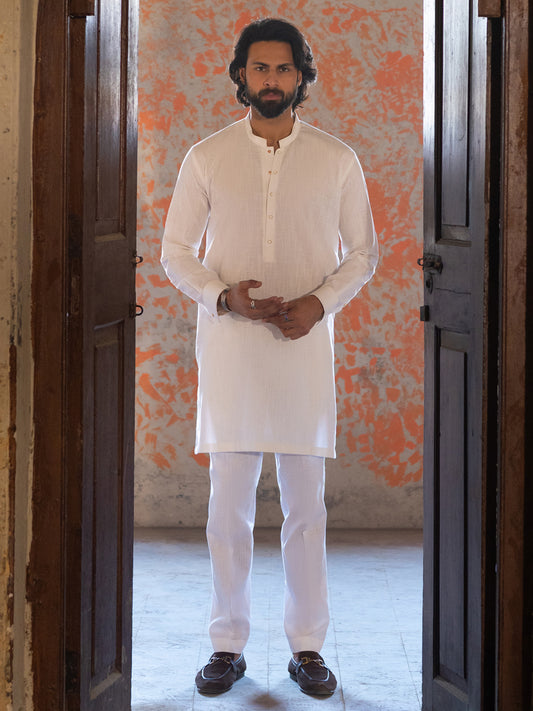 White Cut & Sew Kurta Trousers - AL-KT-3501