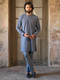 Ice Blue Cut & Sew Kurta Trousers - AL-KT-3502