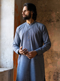 Ice Blue Cut & Sew Kurta Trousers - AL-KT-3502