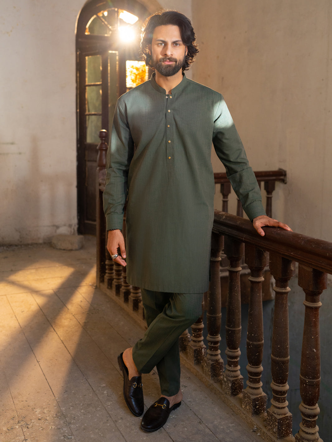 Olive Green Cut & Sew Kurta Trousers - AL-KT-3503