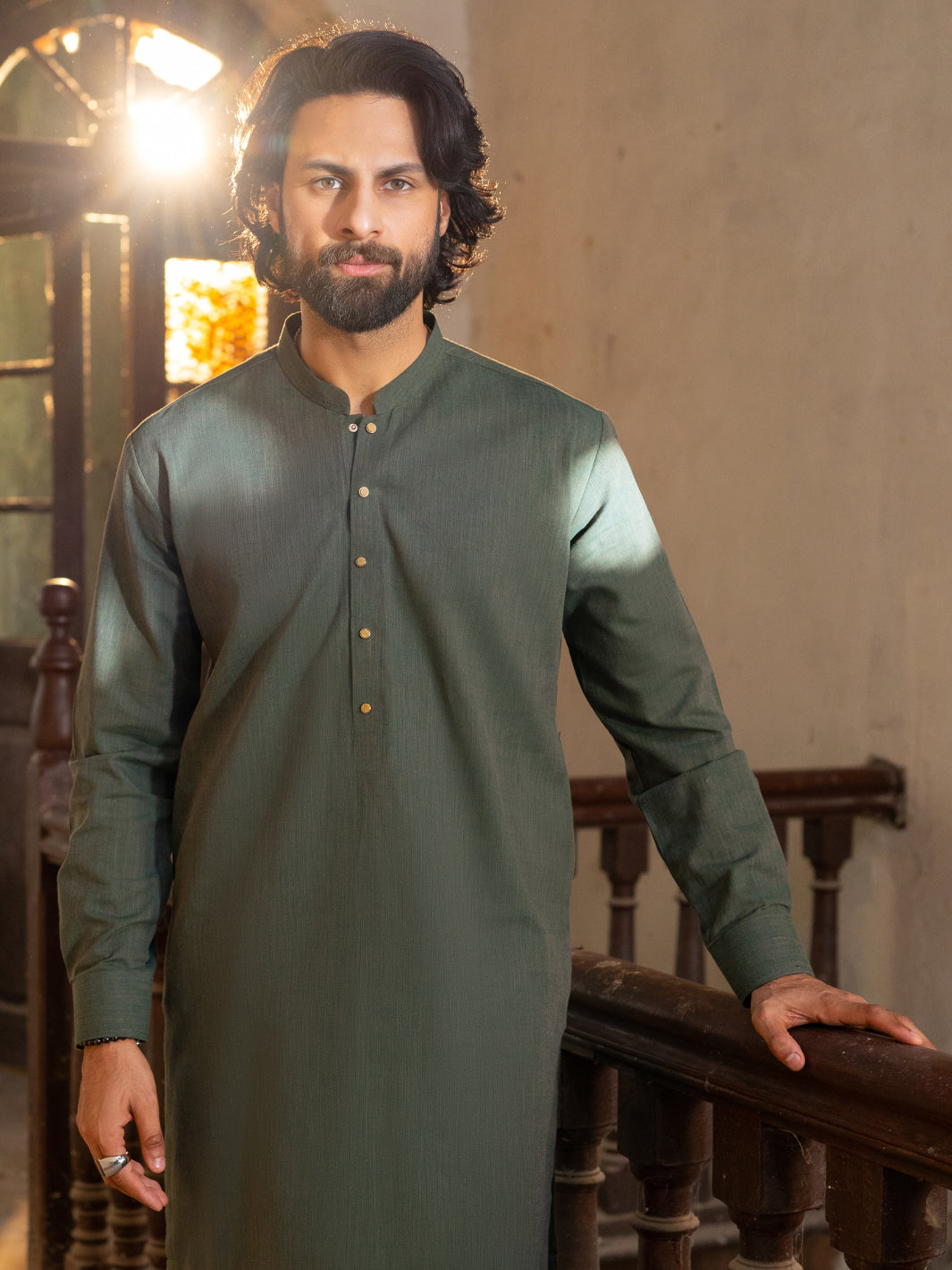 Olive Green Cut & Sew Kurta Trousers - AL-KT-3503