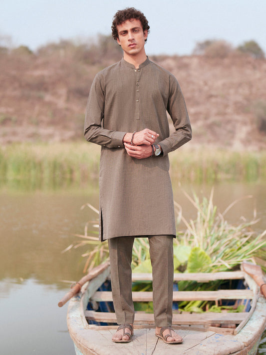 Green Cut & Sew Kurta Trousers - AL-KT-3504