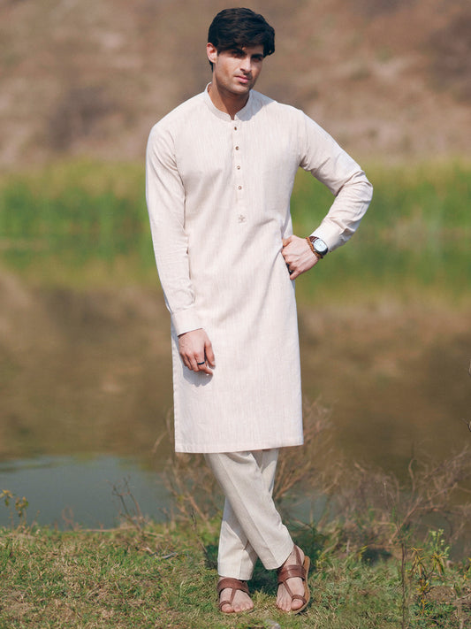 Beige Cut & Sew Kurta Trousers - AL-KT-3507
