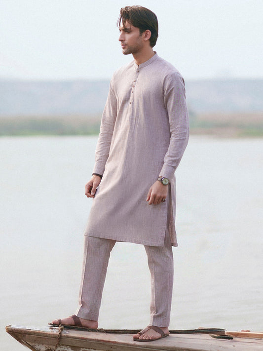 Beige Cut & Sew Kurta Trousers - AL-KT-3508