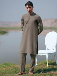 Olive Green Cut & Sew Kurta Trousers - AL-KT-3509