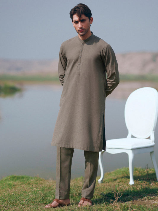 Olive Green Cut & Sew Kurta Trousers - AL-KT-3509