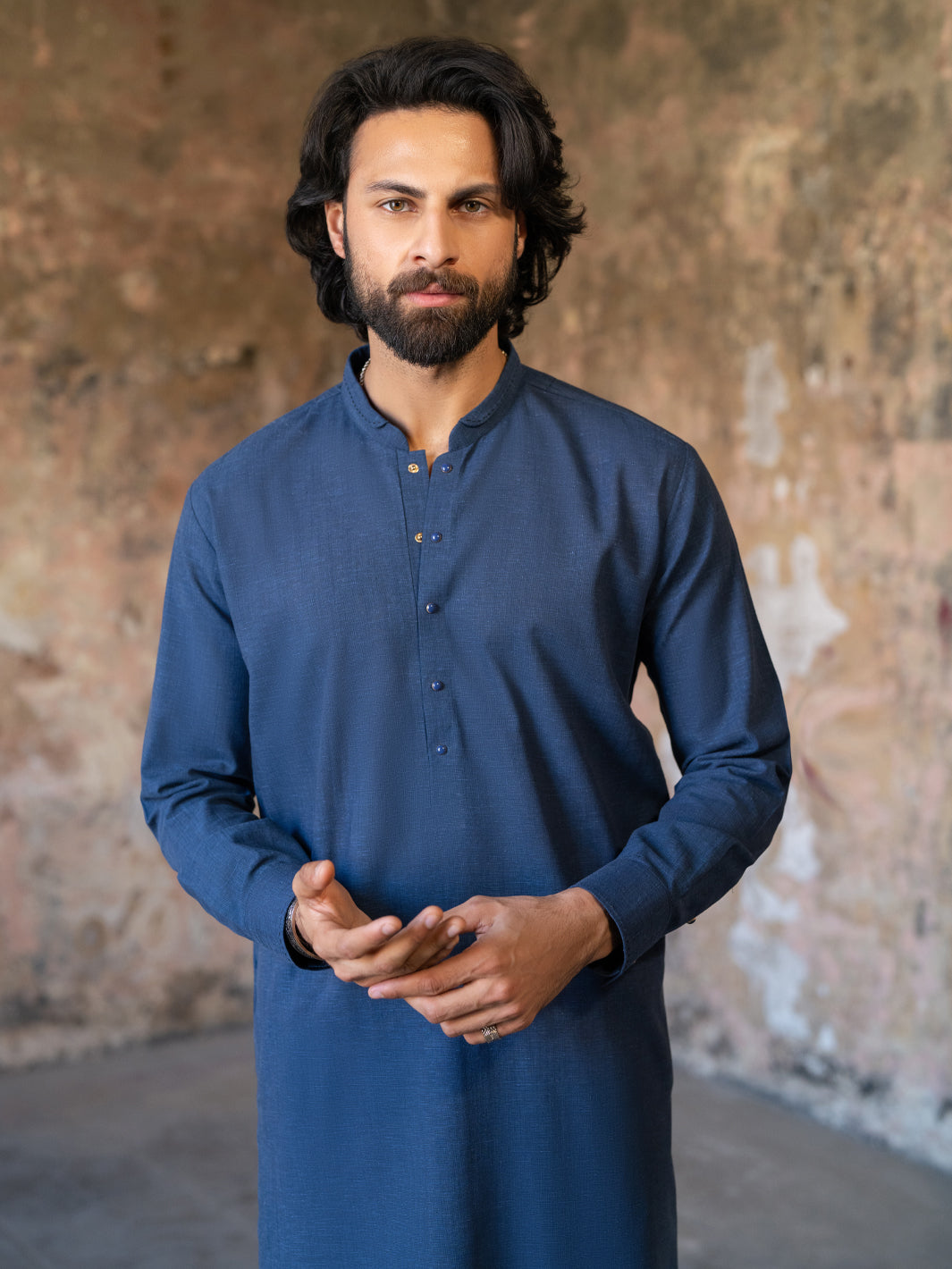 Dark Blue Cut & Sew Kurta Trousers - AL-KT-3510