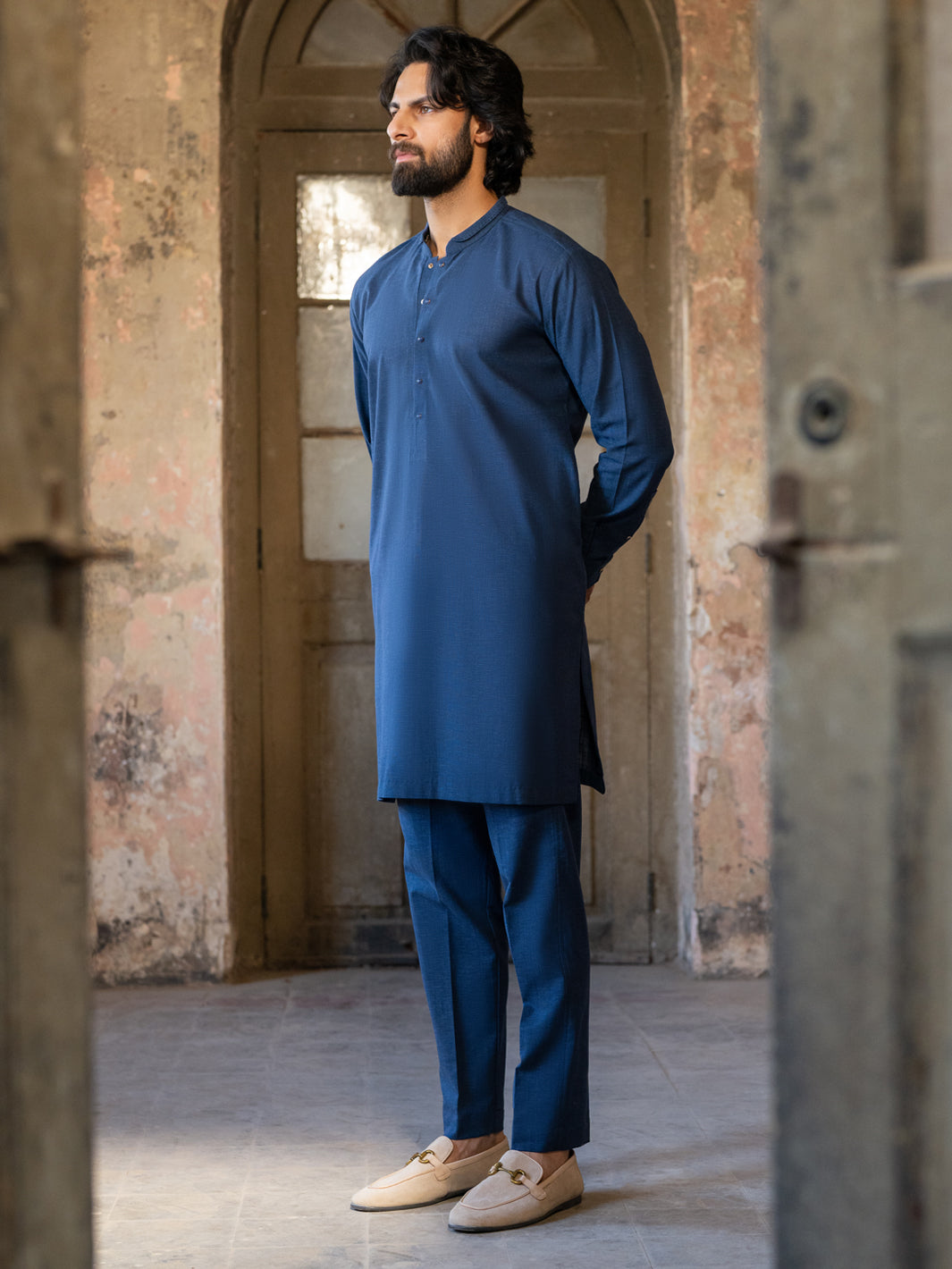 Dark Blue Cut & Sew Kurta Trousers  - Men Kurta Trouser-Au Series | ALMIRAH