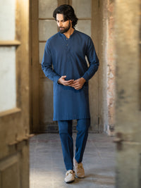 Dark Blue Cut & Sew Kurta Trousers - AL-KT-3510