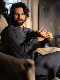 Charcoal Grey Cut & Sew Kurta Trousers - AL-KT-3512