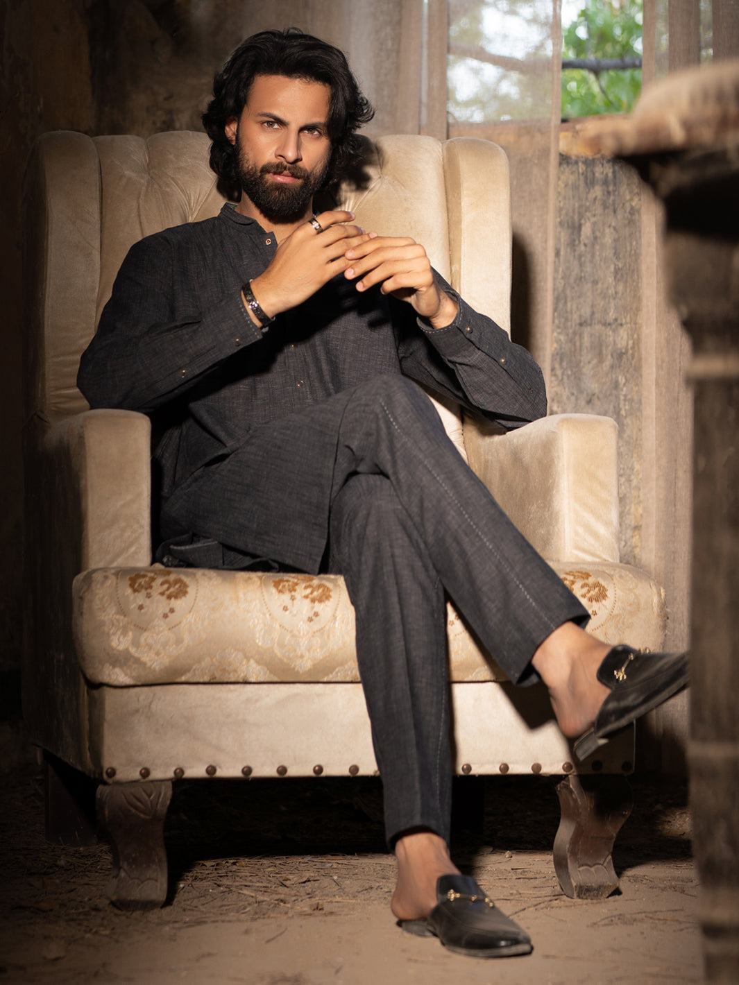 Charcoal Grey Cut & Sew Kurta Trousers - AL-KT-3512