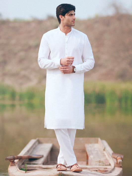 White Cut & Sew Kurta Trousers - AL-KT-3513