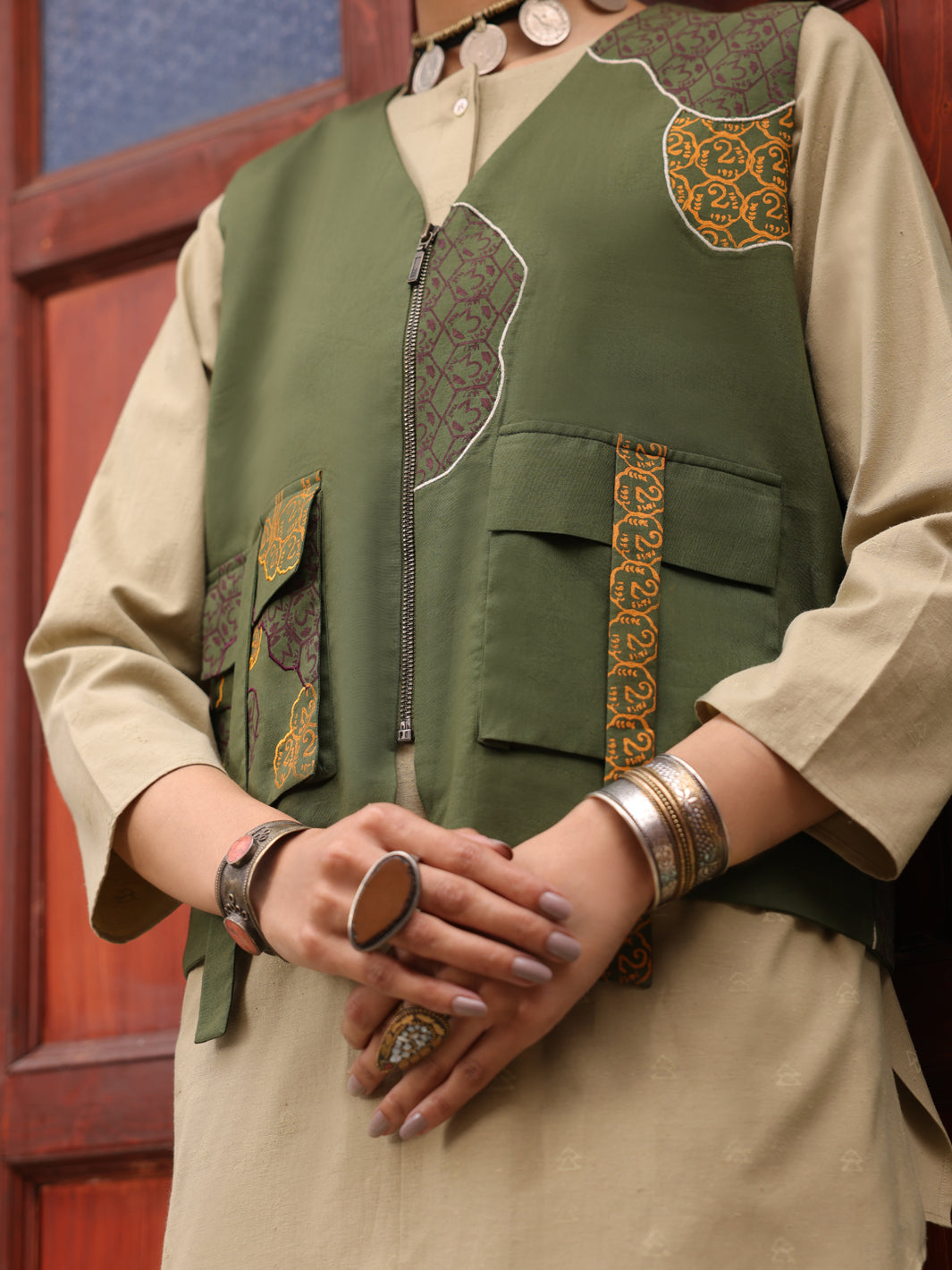 Mehndi kurta with waistcoat best sale