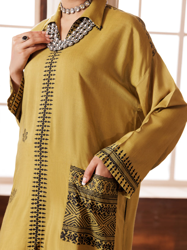 Mehndi Green Maple Silk Tunic - AL-LK-1005 - Almirah Online