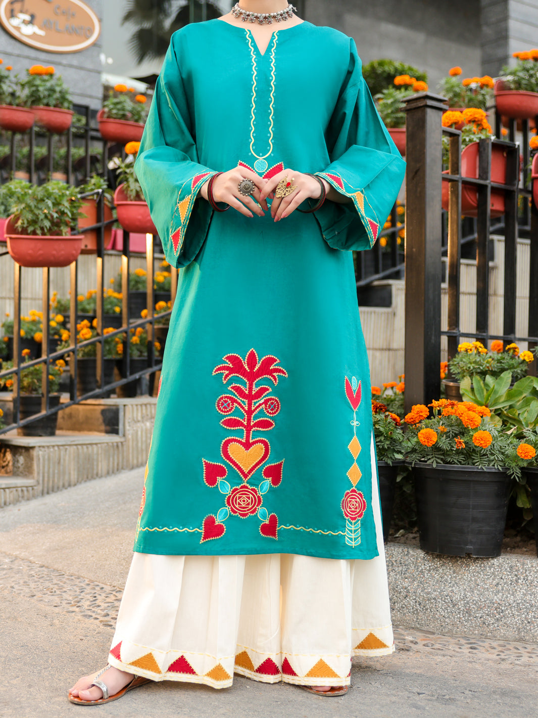 Teal Lawn Kurti - AL-LK-1165