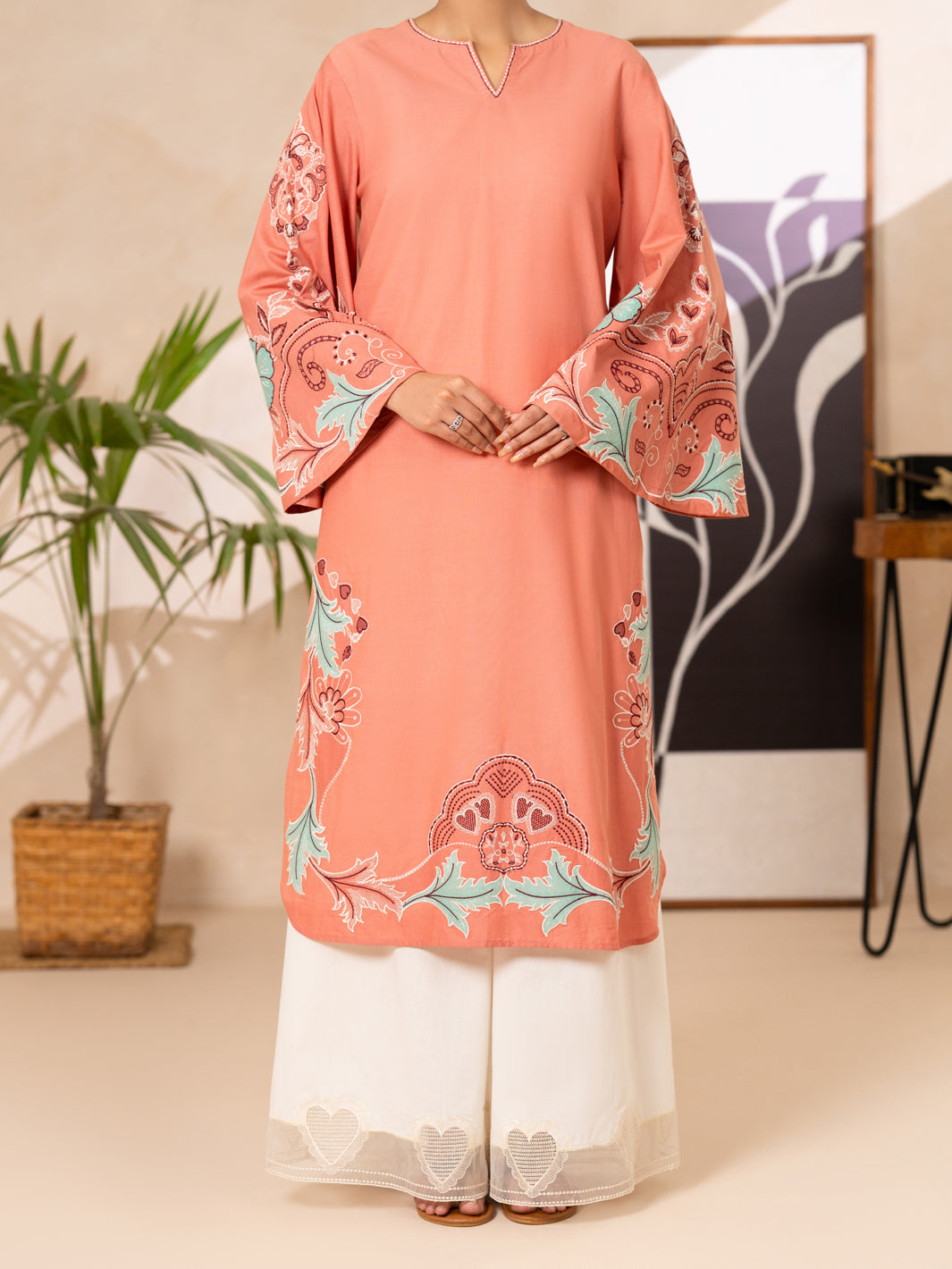 Peach Lawn Dyed Kurti - AL-LK-1177