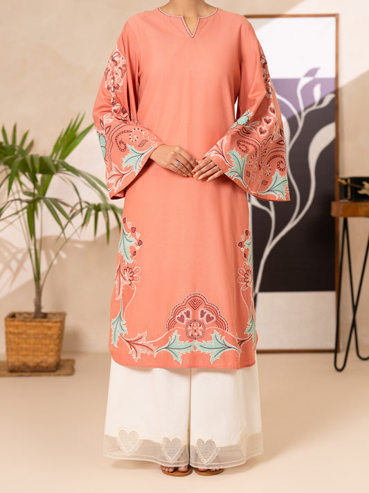 Peach Lawn Dyed Kurti - AL-LK-1177