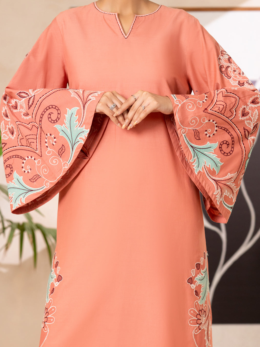 Peach Lawn Dyed Kurti - AL-LK-1177