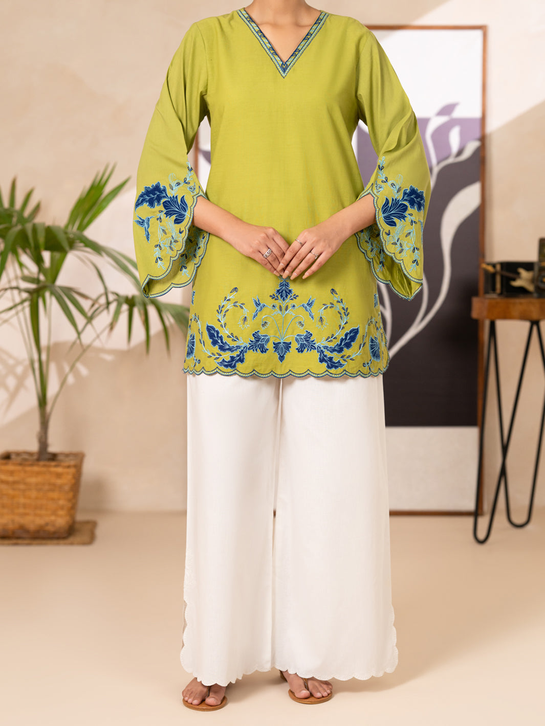 Parrot Green Cotton Lawn Kurti - AL-LK-1179