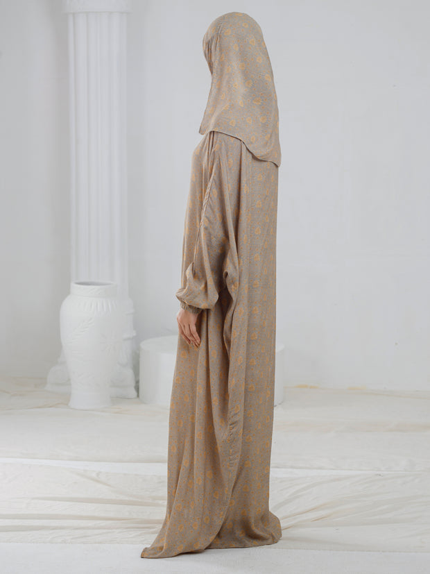 Beige Digital Viscose Salah Robe - AL-LK-940