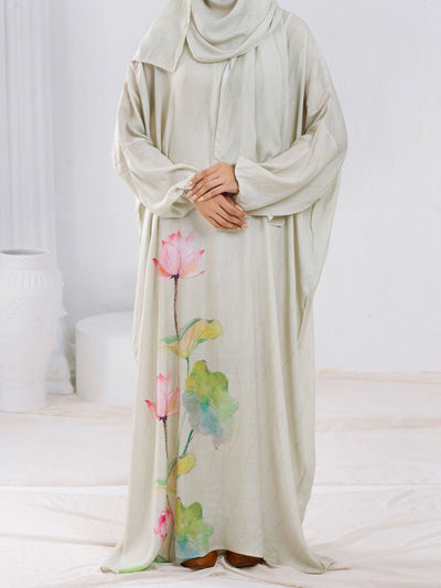 Cream Digital Viscose Salah Robe - AL-LK-944