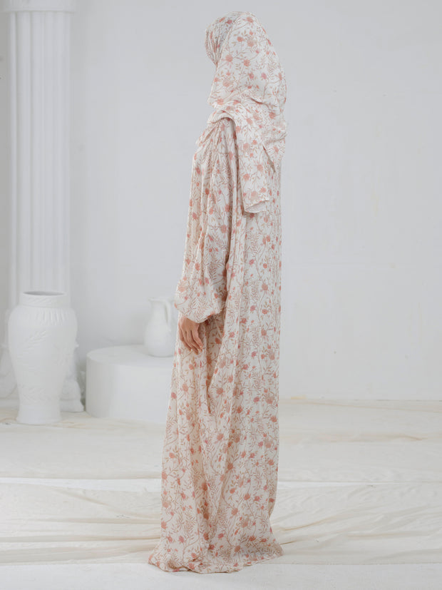 Cream Digital Viscose Salah Robe - AL-LK-941