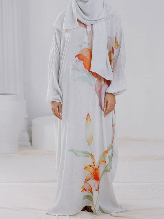 Cream Digital Viscose Salah Robe - AL-LK-945