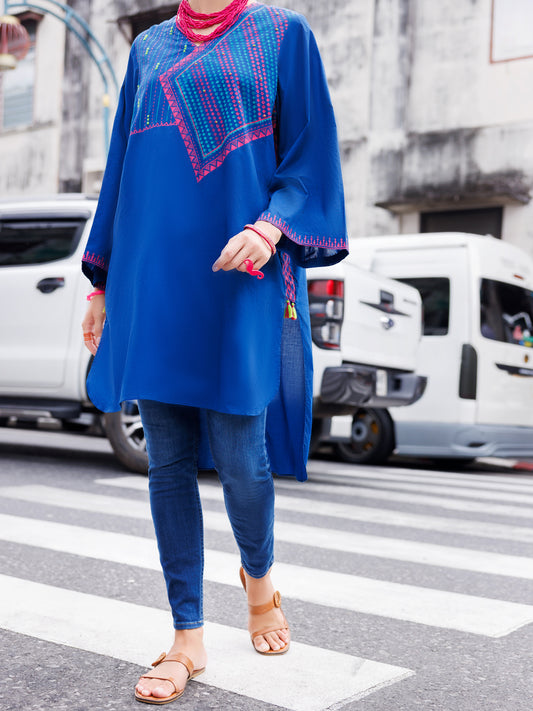 Blue Dyed Lawn Tunic - AL-LK-954 - Almirah Online