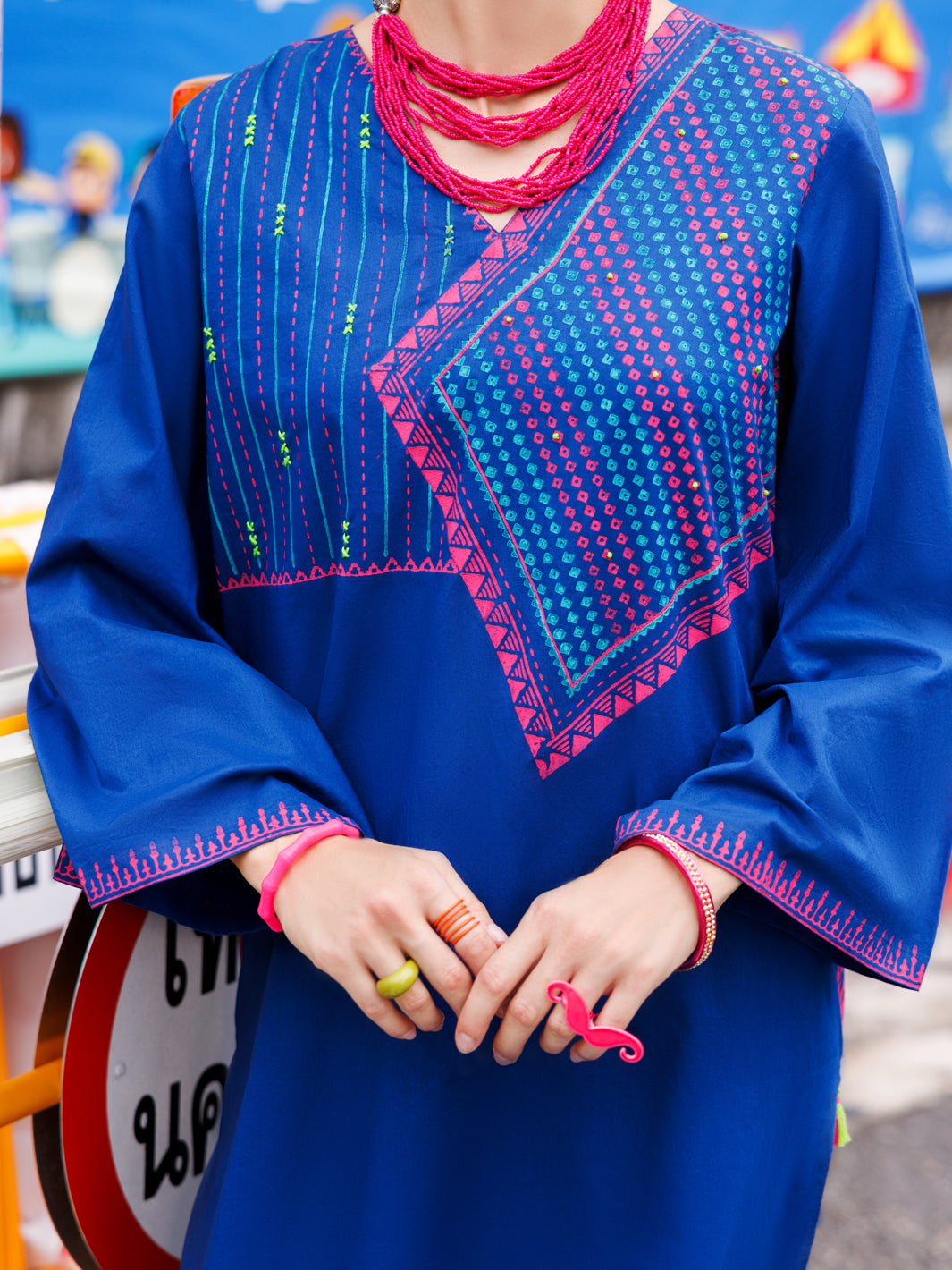 Blue Dyed Lawn Tunic - AL-LK-954 - Almirah Online