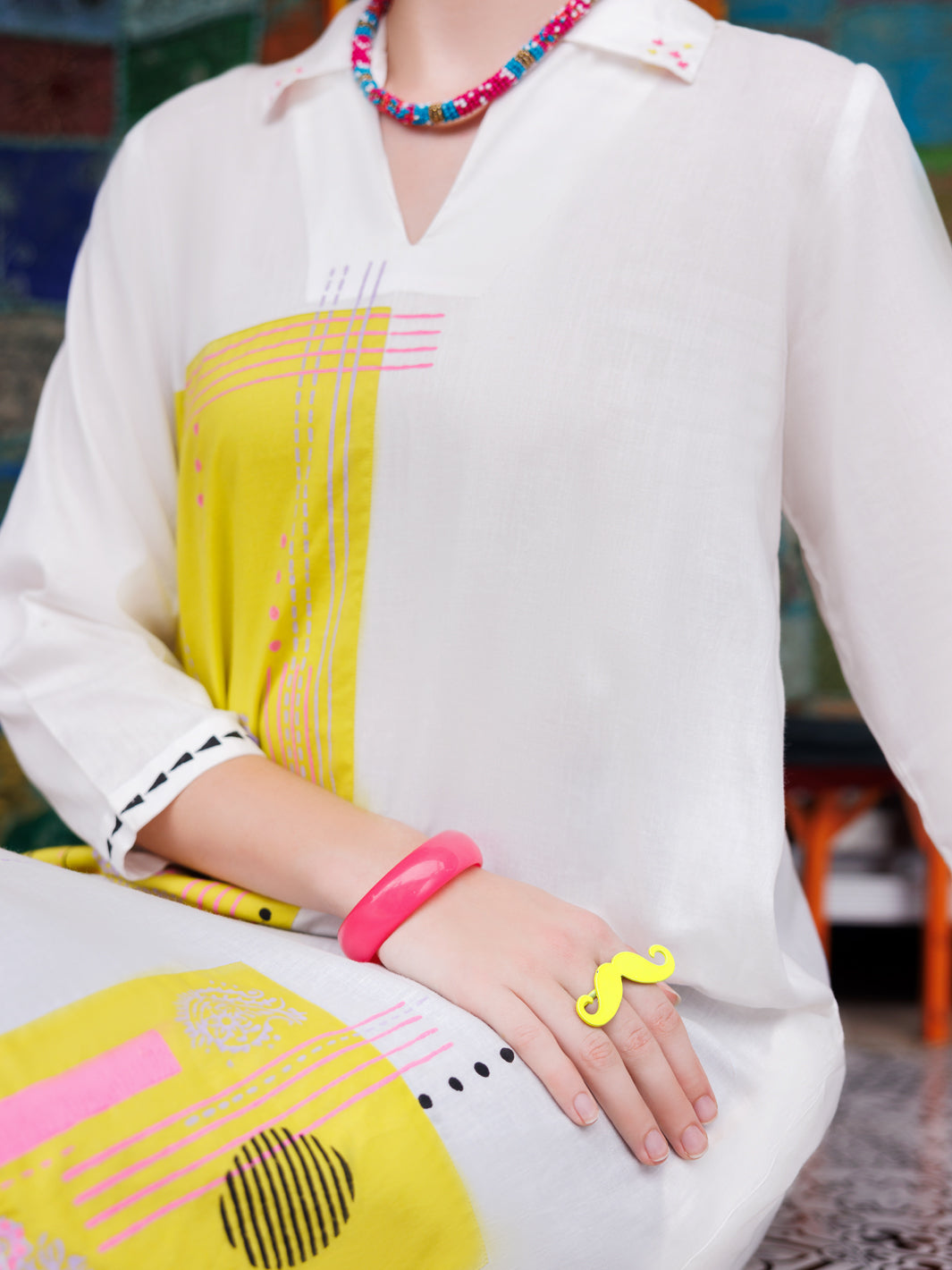 White Dyed Lawn Tunic - AL-LK-955 - Almirah Online