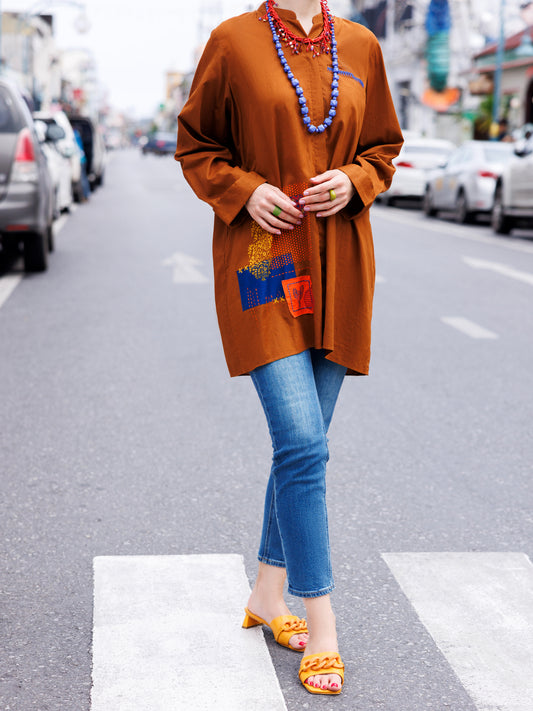 Brown Cotton Lawn Tunic - AL-LK-956 - Almirah Online