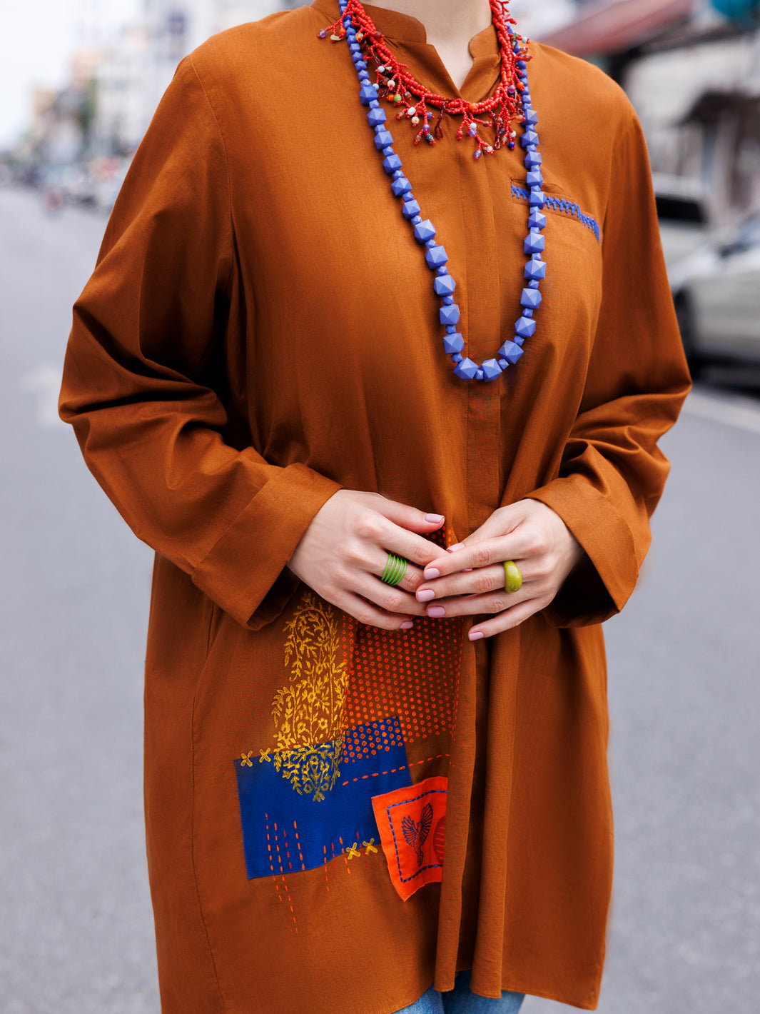Brown Cotton Lawn Tunic - AL-LK-956 - Almirah Online
