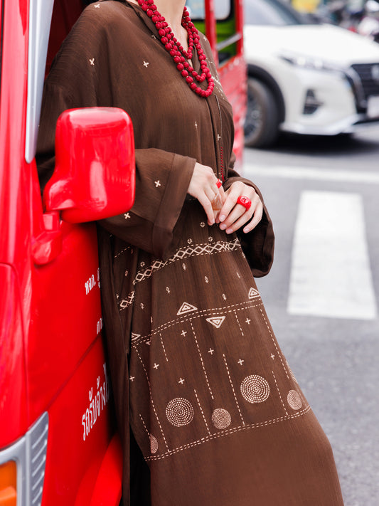 Dark Brown Dobby Cotton Tunic - AL-LK-957 - Almirah Online